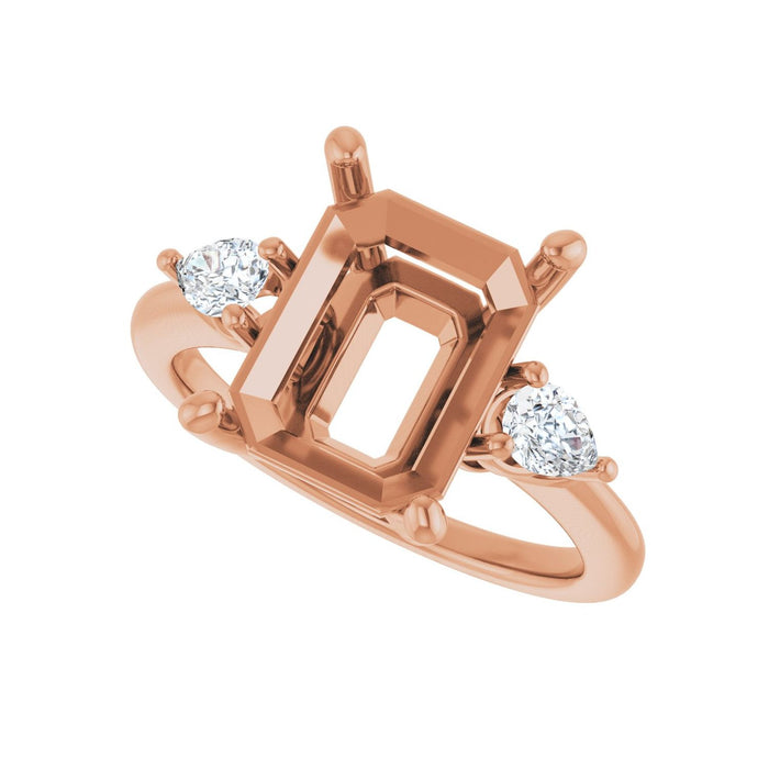 14K Rose Gold 11 x 9 mm Emerald 1/4 CTW Lab-Grown Diamond Semi-Set Engagement Ring