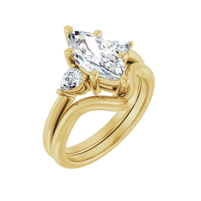 14K Yellow Gold 12 x 6 mm Marquise 1/4 CTW Lab-Grown Diamond Semi-Set Engagement Ring