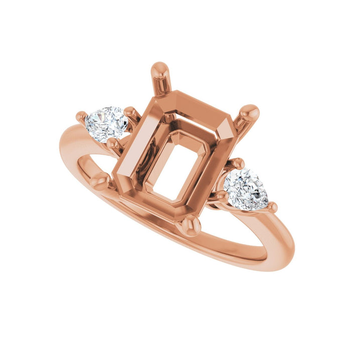 14K Rose Gold 10 x 8 mm Emerald 1/4 CTW Lab-Grown Diamond Semi-Set Engagement Ring