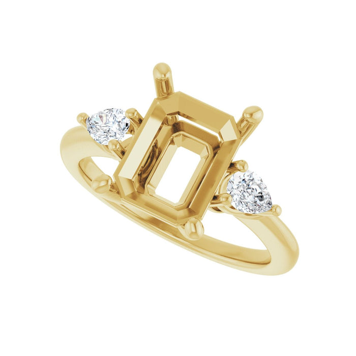 14K Yellow Gold 10 x 8 mm Emerald 1/4 CTW Lab-Grown Diamond Semi-Set Engagement Ring