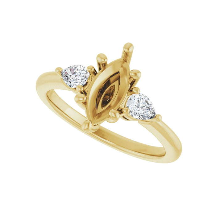 14K Yellow Gold 10 x 5 mm Marquise 1/4 CTW Lab-Grown Diamond Semi-Set Engagement Ring