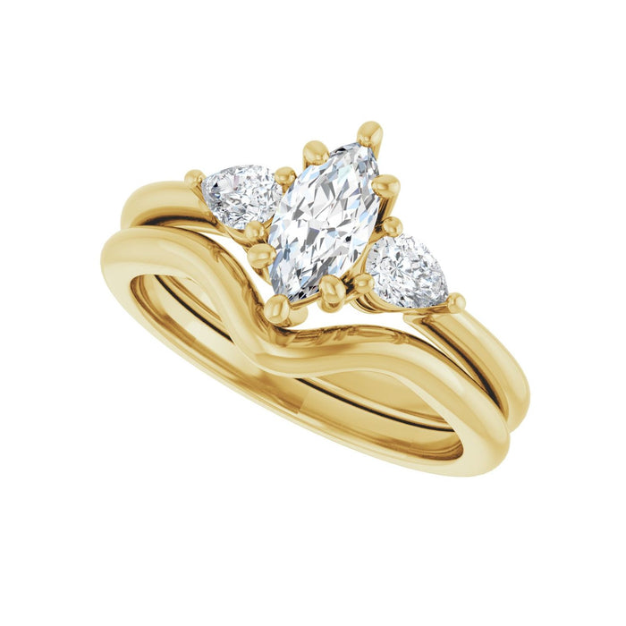 14K Yellow Gold 8 x 4 mm Marquise 1/4 CTW Lab-Grown Diamond Semi-Set Engagement Ring