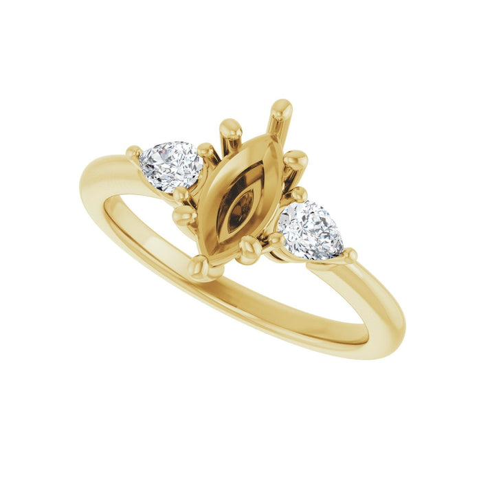 14K Yellow Gold 9 x 4.5 mm Marquise 1/4 CTW Lab-Grown Diamond Semi-Set Engagement Ring