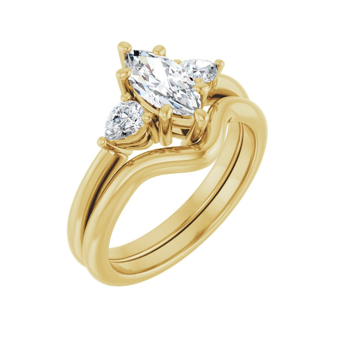 14K Yellow Gold 9 x 4.5 mm Marquise 1/4 CTW Lab-Grown Diamond Semi-Set Engagement Ring