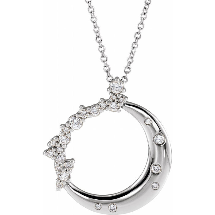 14K White Gold 1/4 CTW Lab-Grown Diamond Crescent Moon 16-18" Necklace
