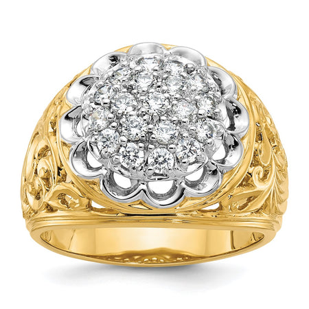 IBGoodman 10k Two-tone Men's Polished Filigree 1 Carat AA Quality Diamond Round Cluster Ring Mounting (B01539B-0YWA)