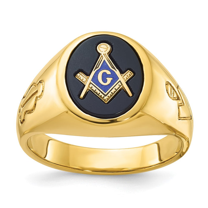 IBGoodman 14k Men's Polished and Grooved Blue Lodge Master Masonic Ring Mounting (B02048-4Y)