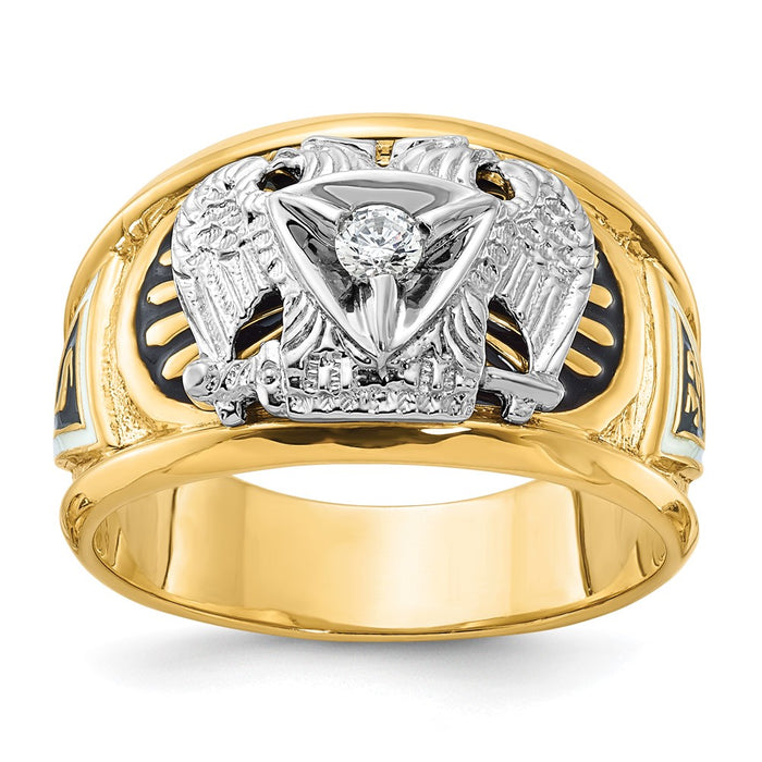 IBGoodman 14k Two-tone Men's Polished and Textured 32nd Degree Scottish Rite Masonic Ring Mounting (B02444-4YW)