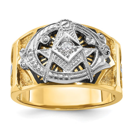 IBGoodman 14k Two-tone Men's Polished and Textured Blue Lodge Master Masonic Ring Mounting (B02445-4YW)