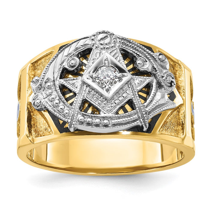 IBGoodman 14k Two-tone Men's Polished and Textured Blue Lodge Master Masonic Ring Mounting (B02445-4YW)