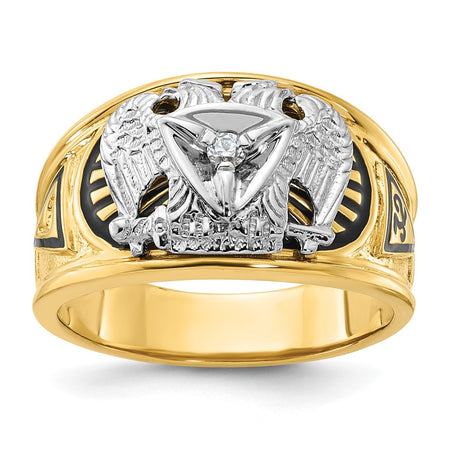 IBGoodman 10k Two-tone Men's Polished and Textured 32nd Degree Scottish Rite Masonic Ring Mounting (B02446-0YW)