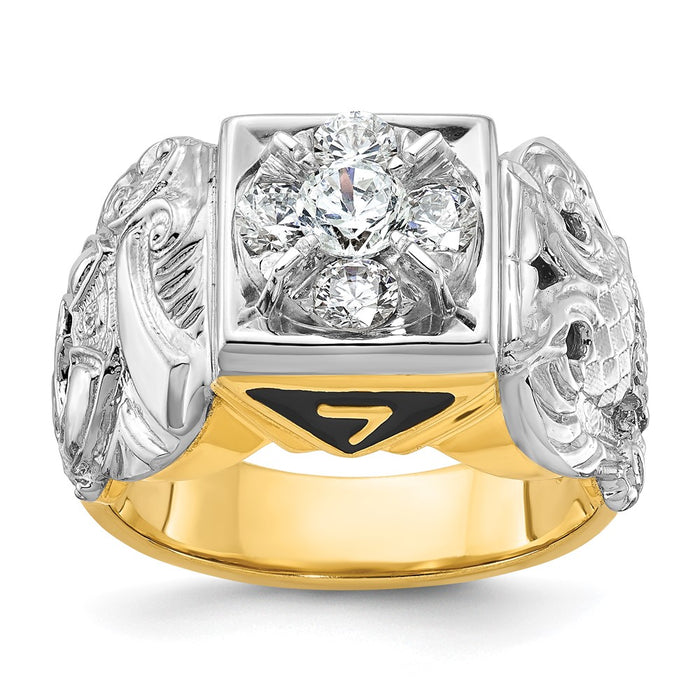 IBGoodman 14k Two-tone Men's Polished and Textured Double Eagle Masonic Shriner's Ring Mounting (B02488A-4YW)
