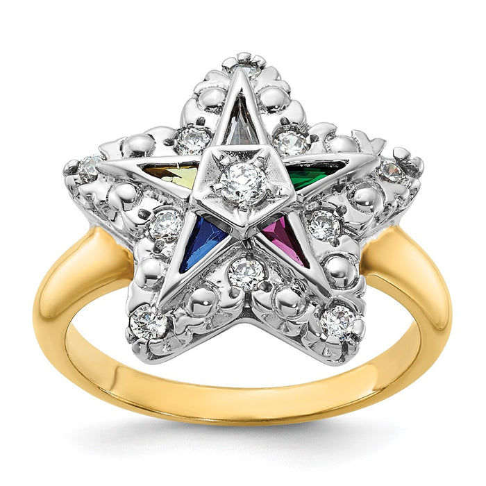 IBGoodman 10k Two-tone Women's Polished and Beaded Eastern Star Masonic Ring Mounting (B02565-0YW)