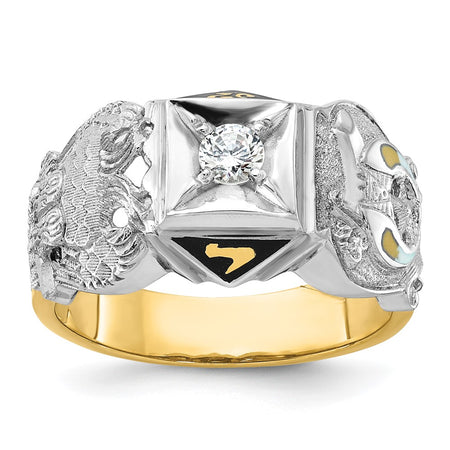 IBGoodman 14k Two-tone Men's Polished and Textured Double Eagle Masonic Shriner's Ring Mounting (B02585-4YW)