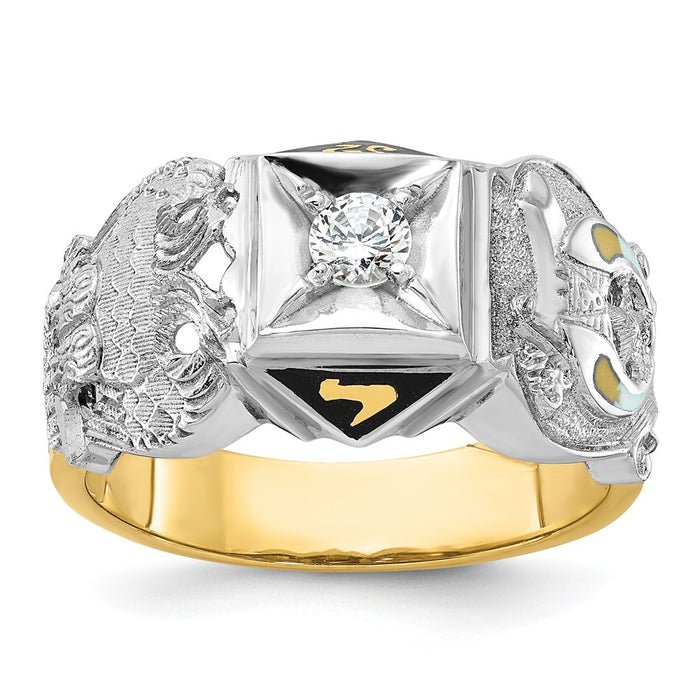 IBGoodman 14k Two-tone Men's Polished and Textured Double Eagle Masonic Shriner's Ring Mounting (B02585-4YW)