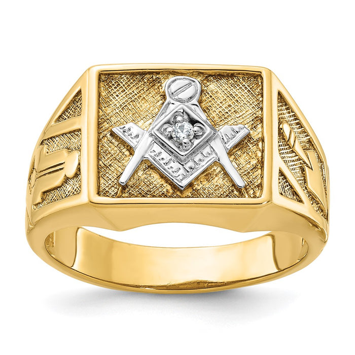 IBGoodman 14k Men's Polished and Textured Blue Lodge Master Masonic Ring Mounting (B02588-4Y)