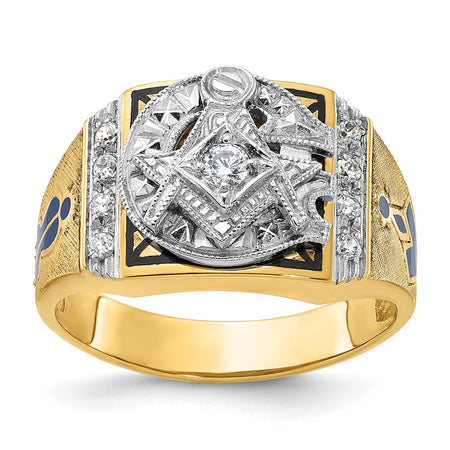 IBGoodman 14k Two-tone Men's Polished and Textured Blue Lodge Master Masonic Ring Mounting (B02589-4YW)
