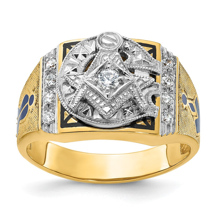 IBGoodman 14k Two-tone Men's Polished and Textured Blue Lodge Master Masonic Ring Mounting (B02589-4YW)