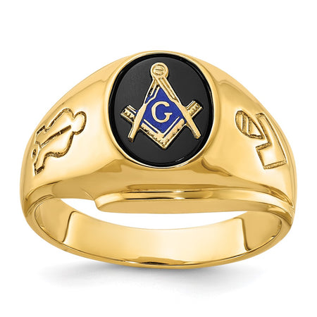 IBGoodman 14k Men's Polished and Grooved Blue Lodge Master Masonic Ring Mounting (B02732-4Y)