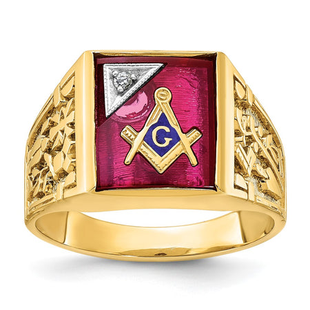 IBGoodman 10k Two-tone Men's Polished and Textured Blue Lodge Master Masonic Ring Mounting (B03214-0YW)