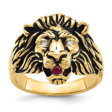 14k IBGoodman Men's Diamond and Ruby Antiqued Lion Ring Mounting (B05384-4Y)