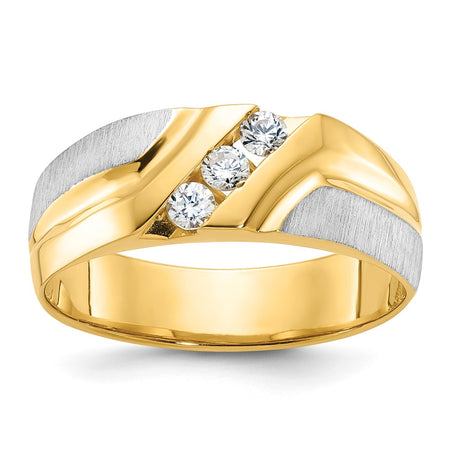 IBGoodman 14k Two-tone Men's Polished Satin and Grooved 3-Stone Ring Mounting (B56863-4YW)