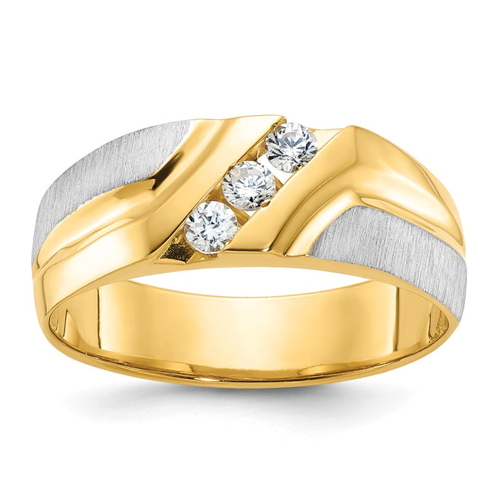 IBGoodman 14k Two-tone Men's Polished Satin and Grooved 3-Stone Ring Mounting (B56863-4YW)