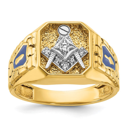 IBGoodman 10k Two-tone Men's Polished and Textured Blue Lodge Master Masonic Ring Mounting (B56876-0YW)
