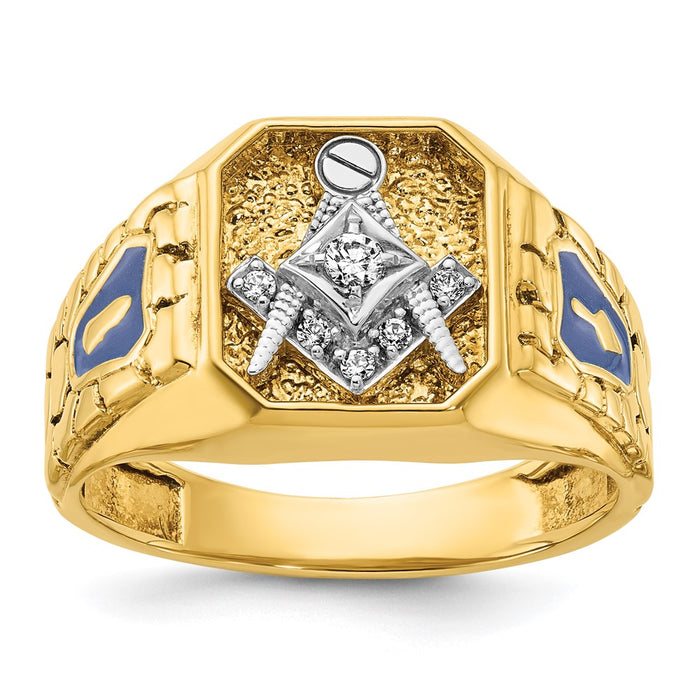 IBGoodman 10k Two-tone Men's Polished and Textured Blue Lodge Master Masonic Ring Mounting (B56876-0YW)
