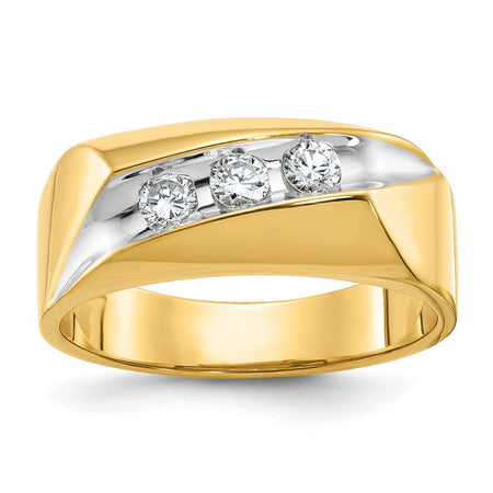 14k IBGoodman Men's Polished and Grooved 3-Stone Ring Mounting (B56894-4Y)