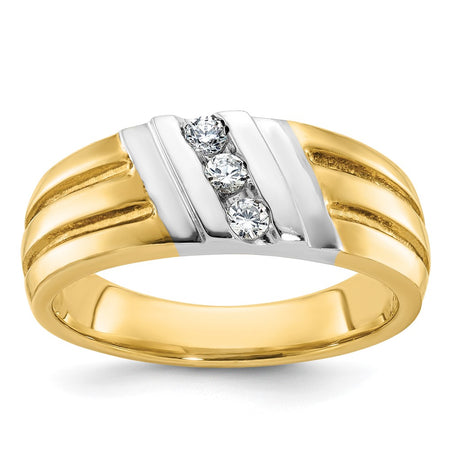 IBGoodman 10k Two-tone Men's Polished and Grooved 3-Stone Ring Mounting (B56992-0YW)