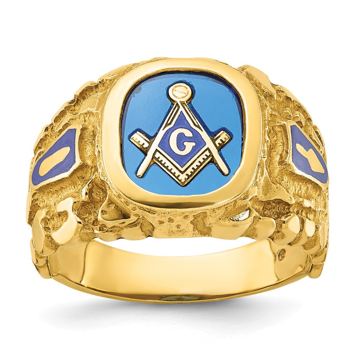 IBGoodman 10k Men's Polished and Nugget Textured Blue Lodge Master Masonic Ring Mounting (B57619-0Y)