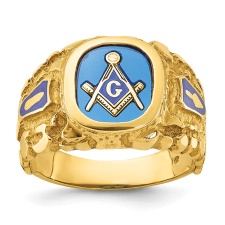 IBGoodman 14k Men's Polished and Nugget Textured Blue Lodge Master Masonic Ring Mounting (B57619-4Y)