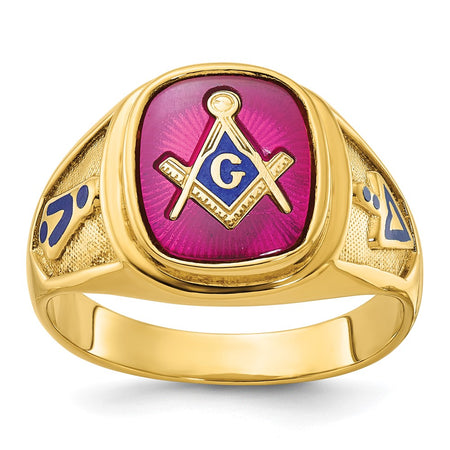 IBGoodman 14k Men's Polished and Textured Blue Lodge Master Masonic Ring Mounting (B57679-4Y)