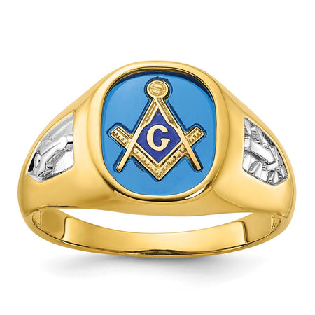 IBGoodman 14k Men's Polished and Textured Blue Lodge Master Masonic Ring Mounting (B57688-4Y)