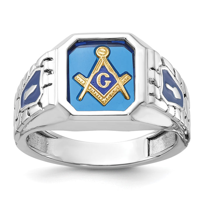 IBGoodman 14k White Gold Men's Polished and Textured Blue Lodge Master Masonic Ring Mounting (B57699-4W)