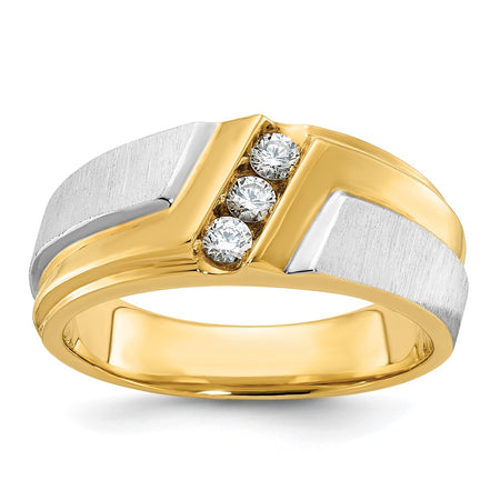 IBGoodman 14k Two-tone Men's Polished Satin and Grooved 3-Stone Ring Mounting (B58008-4YW)