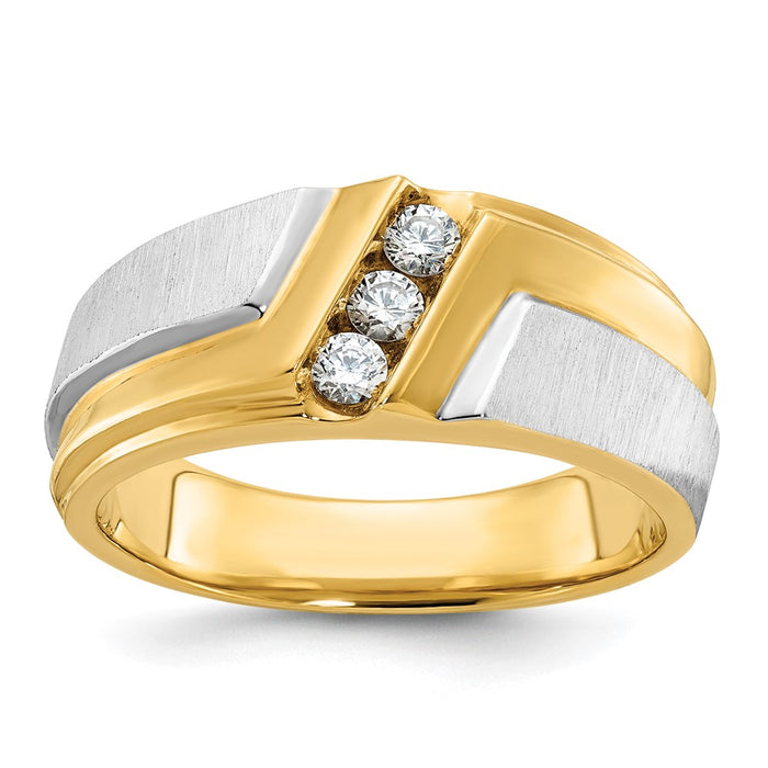 IBGoodman 14k Two-tone Men's Polished Satin and Grooved 3-Stone Ring Mounting (B58008-4YW)