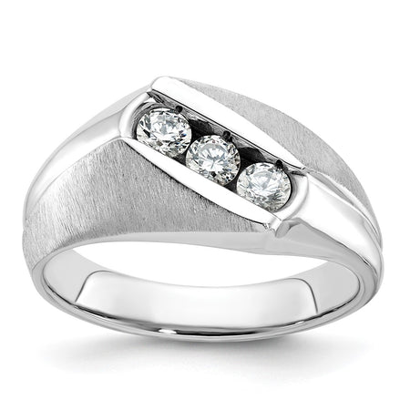 14k White Gold IBGoodman Men's Polished & Satin 3-Stone Ring Mounting (B58172-4W)