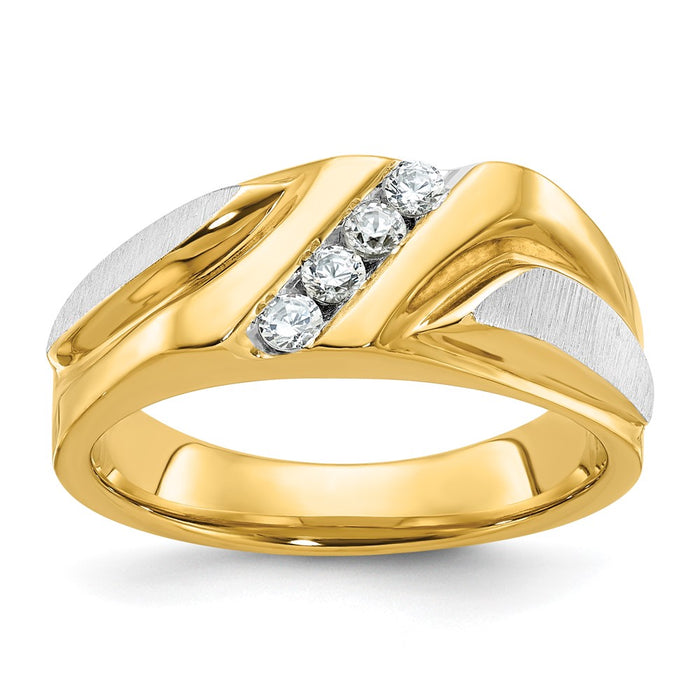 IBGoodman 14k Two-tone Men's Polished Satin and Grooved 4-Stone Ring Mounting (B58194-4YW)