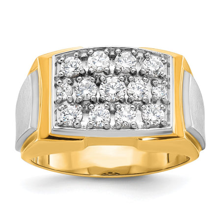 14k Two-tone IBGoodman Men's Polished and Satin Cluster Ring Mounting (B58219-4WY)