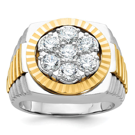 IBGoodman 14k Two-tone Men's Polished Satin and Diamond-cut Round Cluster Ring Mounting (B58290-4WY)