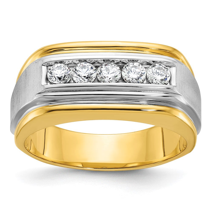 IBGoodman 10k Two-tone Men's Polished Satin and Grooved 5-Stone Ring Mounting (B58389-0YW)