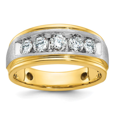 IBGoodman 14k Two-tone Men's Polished Satin and Grooved 5-Stone Ring Mounting (B58399-4YW)