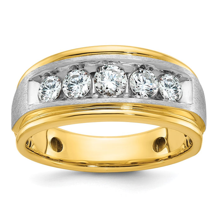 IBGoodman 14k Two-tone Men's Polished Satin and Grooved 5-Stone Ring Mounting (B58399-4YW)