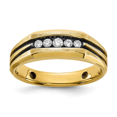IBGoodman 14k Men's Polished Satin and Grooved 5-Stone Ring Mounting (B58400-4Y)