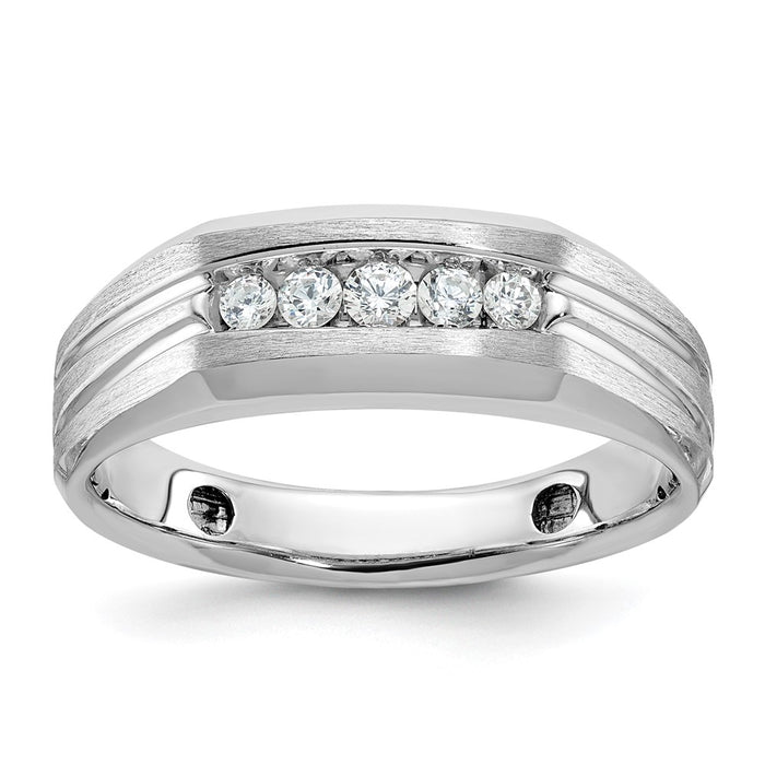 IBGoodman 14k White Gold Polished Satin and Grooved Five Stone Men's Ring Mounting (B58455-4W)