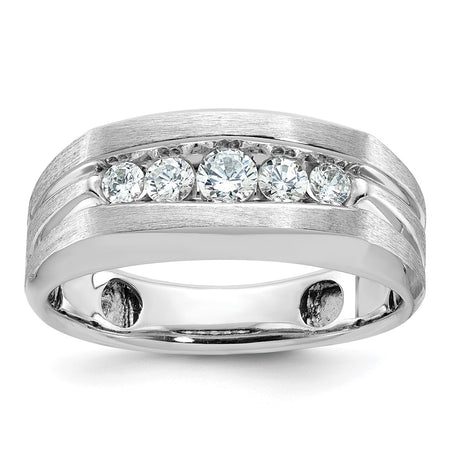 IBGoodman 14k White Gold Satin and Grooved Five Stone Men's Ring Mounting (B58456-4W)