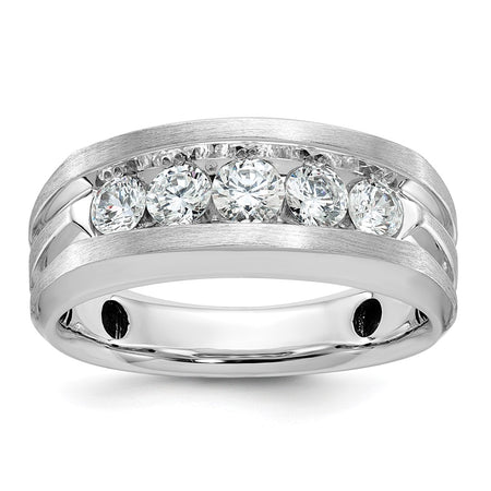 IBGoodman 14k White Gold Men's Polished Satin and Grooved 5-Stone Ring Mounting (B58457-4W)