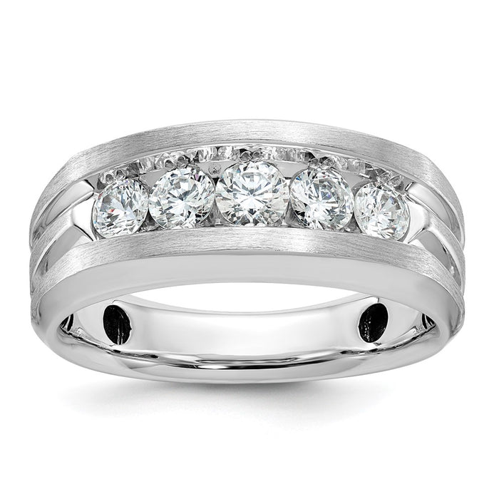 IBGoodman 14k White Gold Men's Polished Satin and Grooved 5-Stone Ring Mounting (B58457-4W)